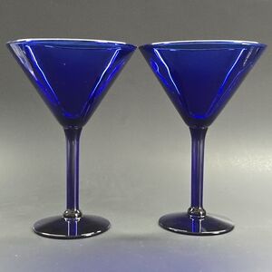 2x Pier 1 Imports Vintage Cobalt Blue Martini Glasses 7in Cocktail Barware